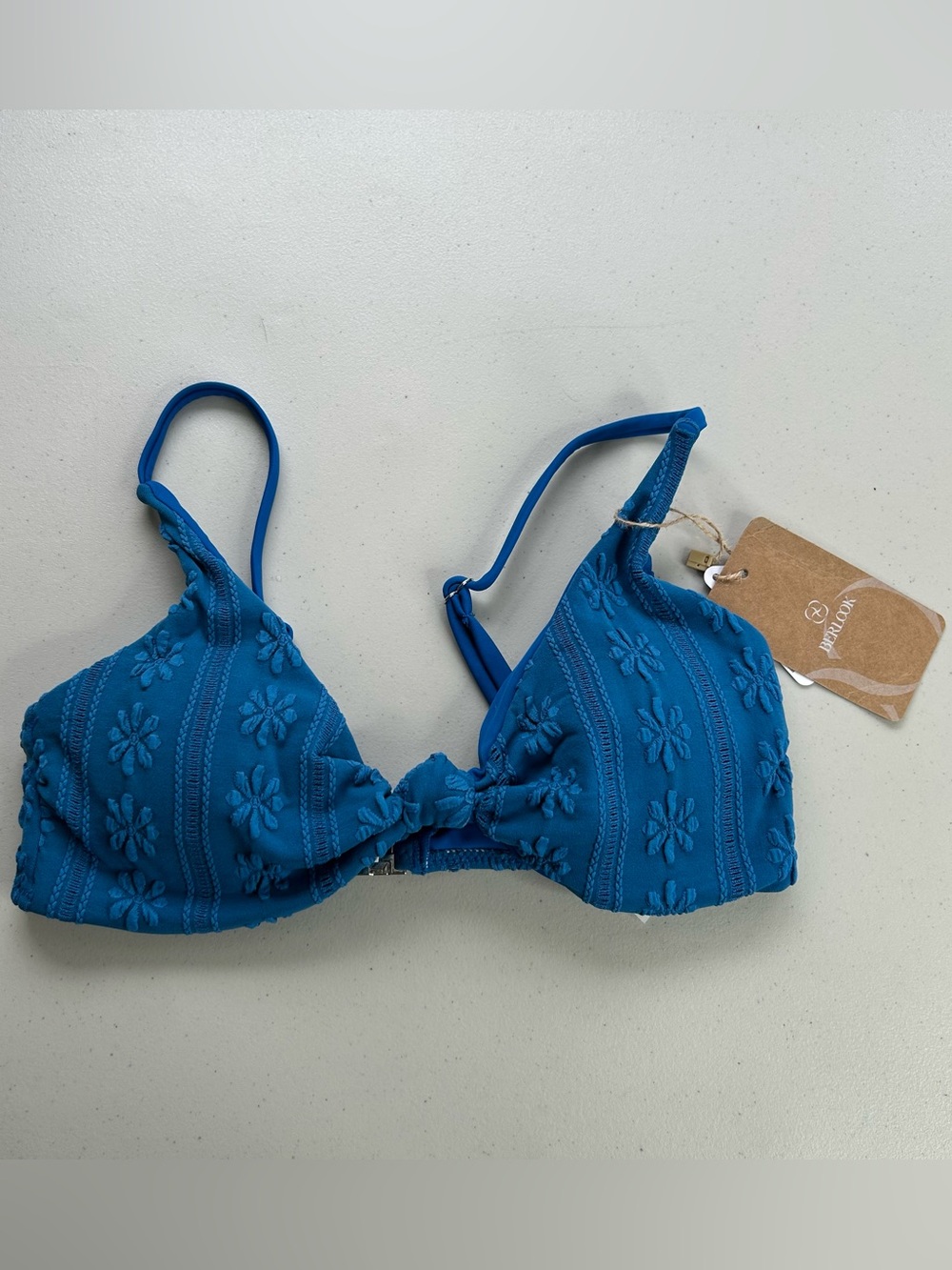 Berlook Bikini Bottom Blue Jacquard Knot XS Swimwear NWT